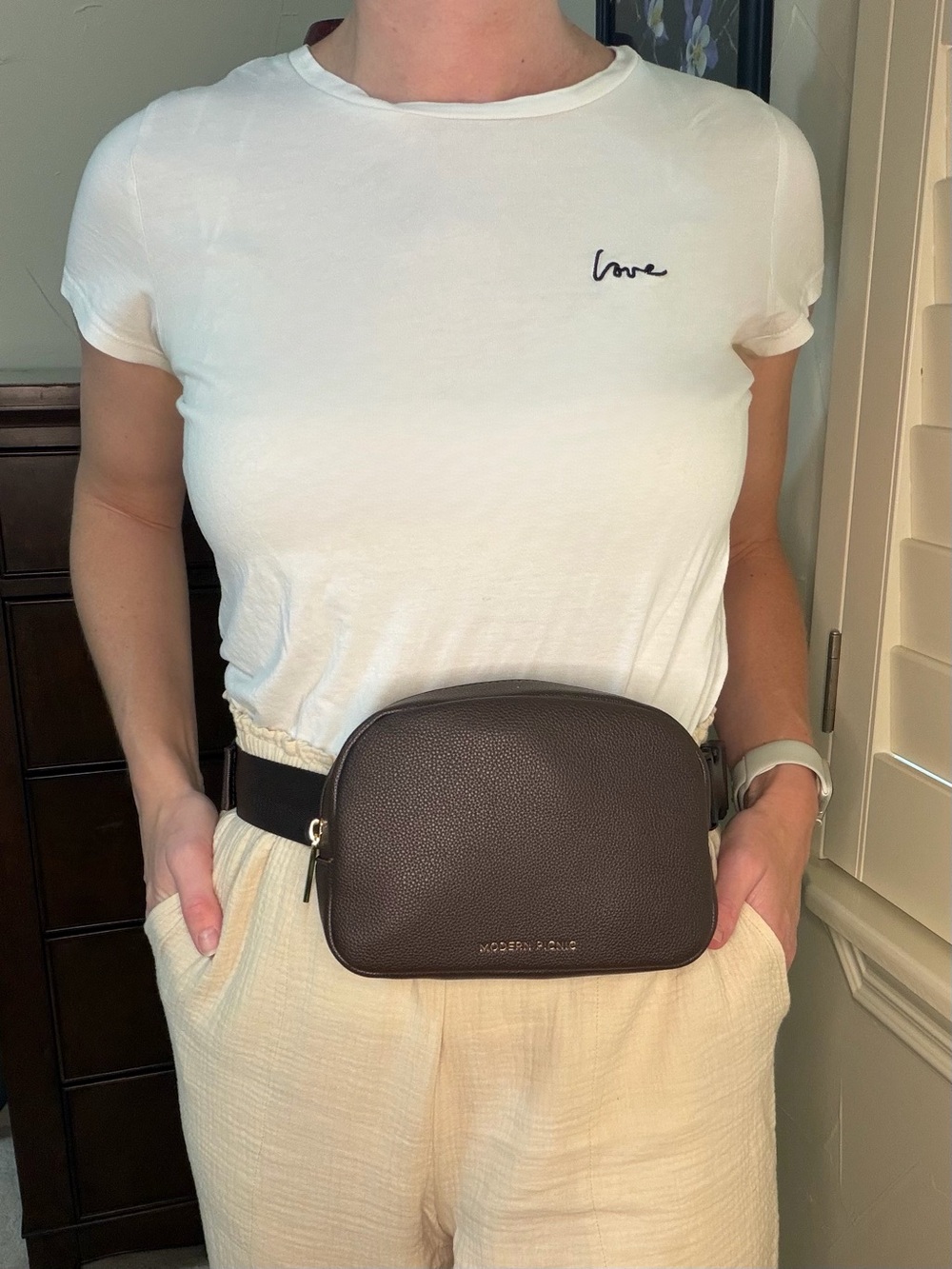 Modern Picnic Chocolate Brown Vegan Leather Belt Bag Fanny Pack Crossbody - Picture 3 of 17